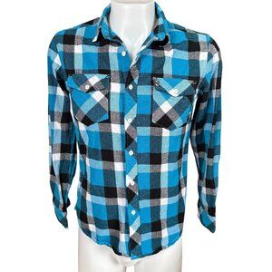 NSS men's plaid long sleeve collared button down shirt dual chest pockets M